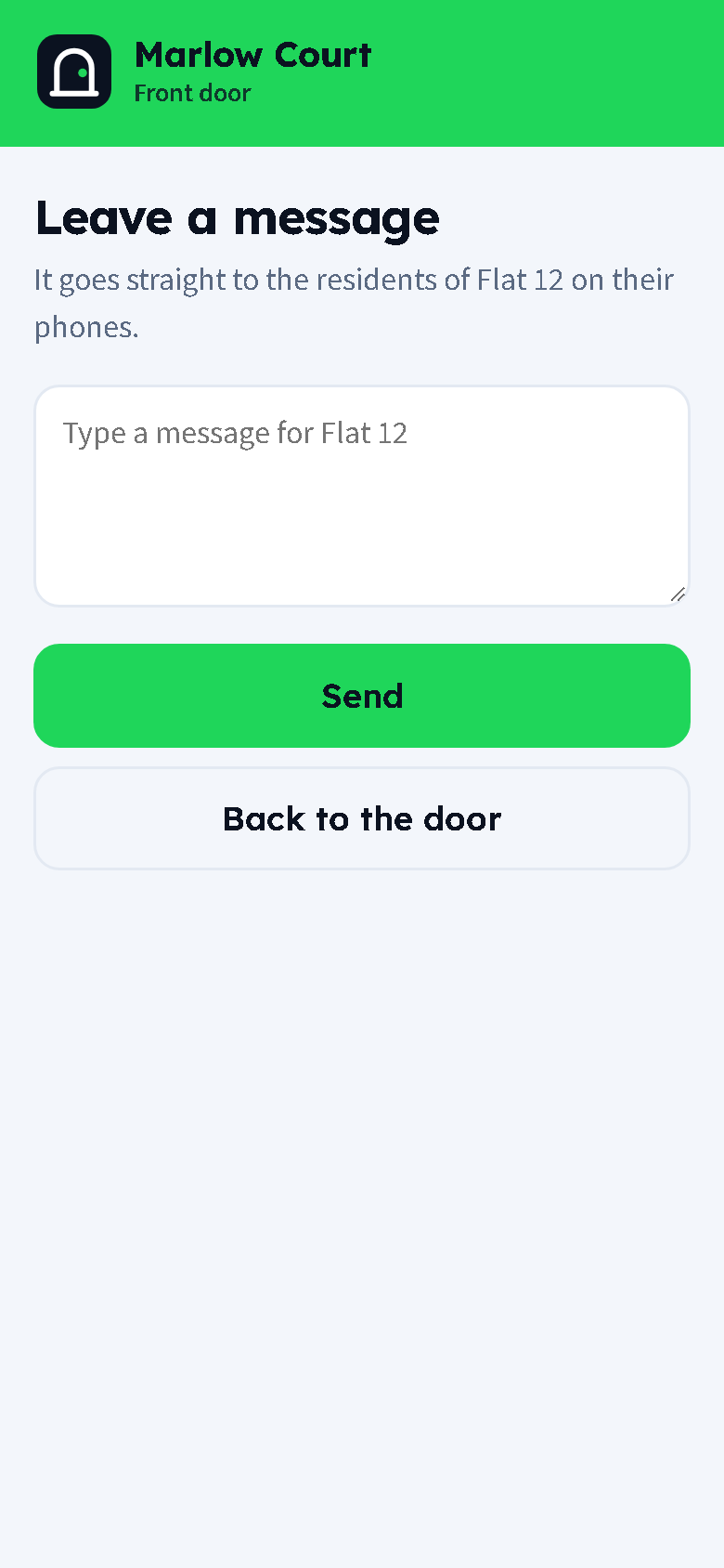 Leave a message for Flat 12: a text box and a record button